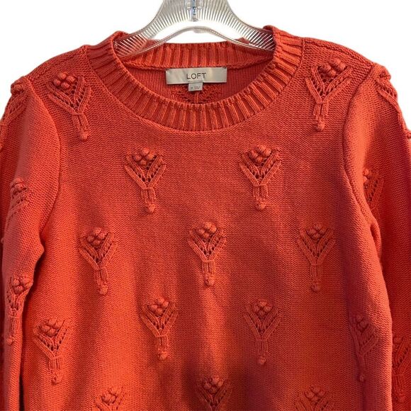 LOFT Women's Tangerine Pink Bobble Pointelle Sweater Size M Long Sleeve Pullover - Picture 8 of 10
